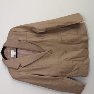 Vintage Newport leather jacket coat button down women M Y2K beige event festival